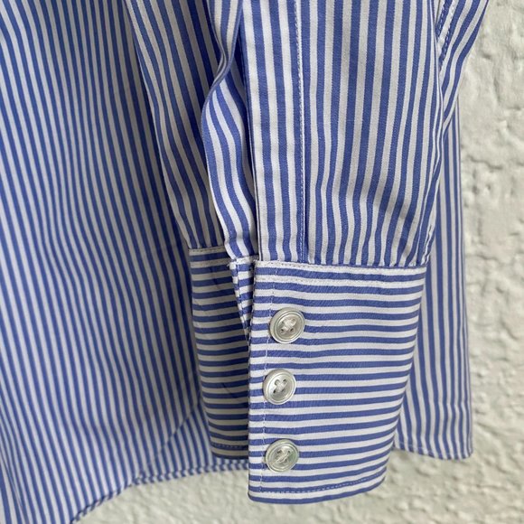 London Manner Blue Stripe Cotton Classic Dress Shirt - Picture 6 of 6
